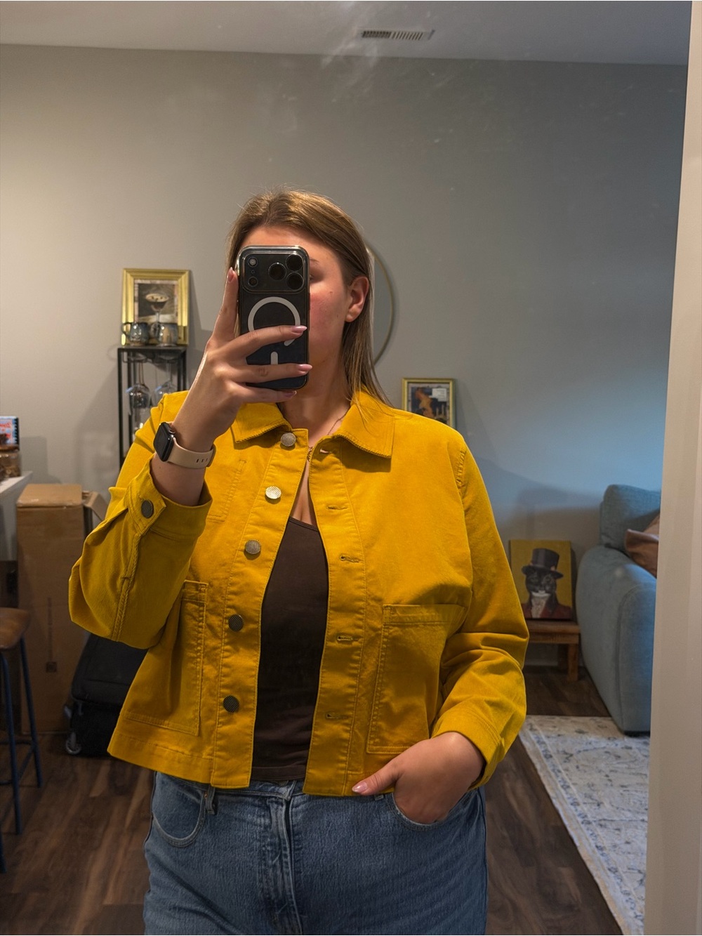CAbi Mustard Yellow Cotton Jean Jacket